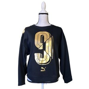 Puma Women’s Gold Foil Graphic Black Athletic Sweatshirt